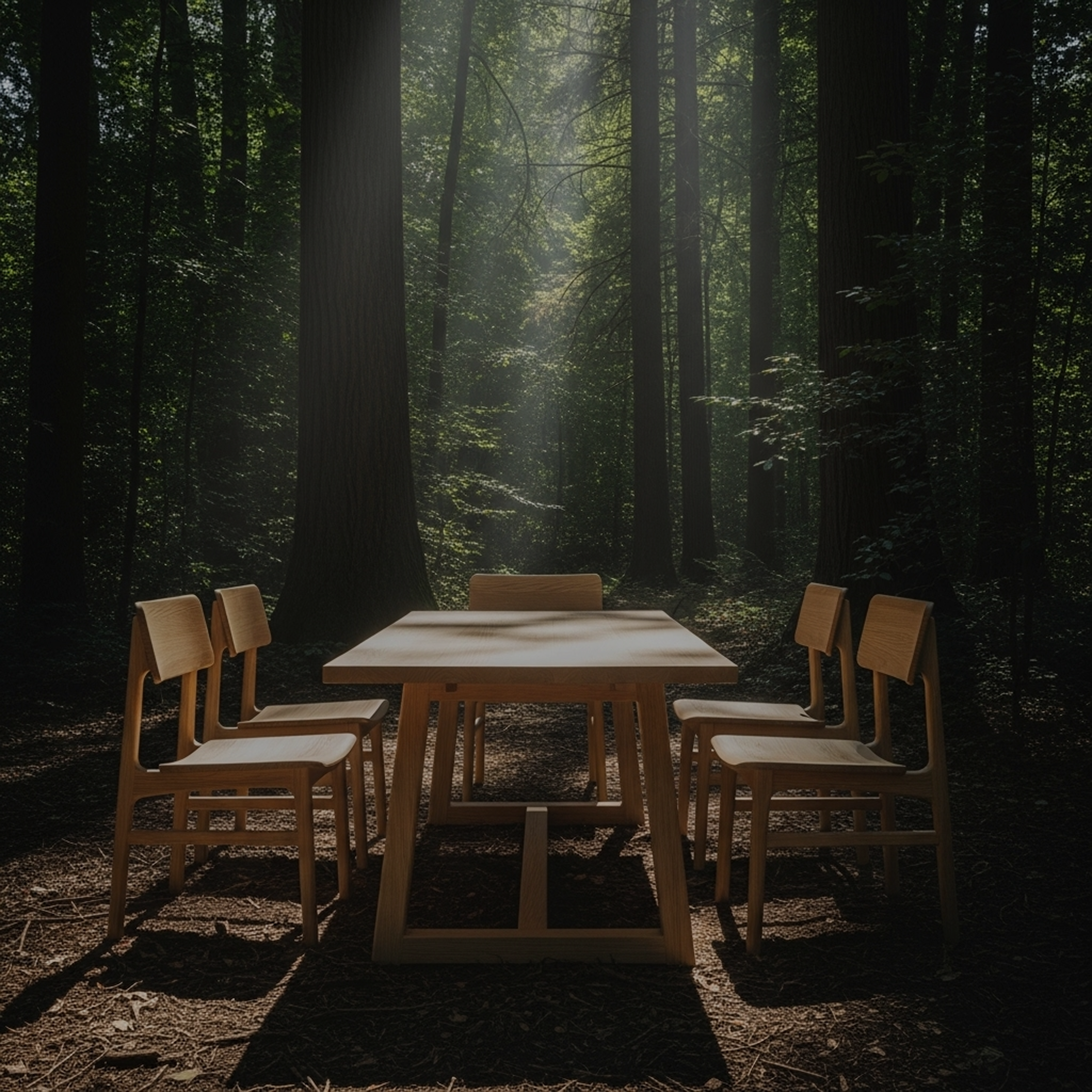 森の中のテーブルと椅子